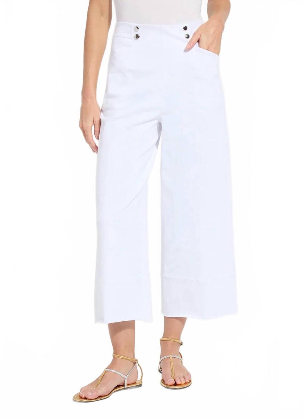 NEW LYSSE dion sailor crop palazzo denim pants in white